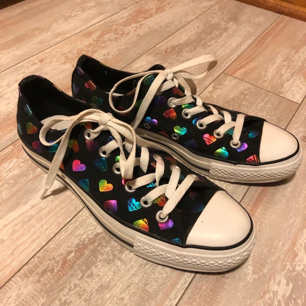 Black Converse All-Stars with Rainbow Hearts